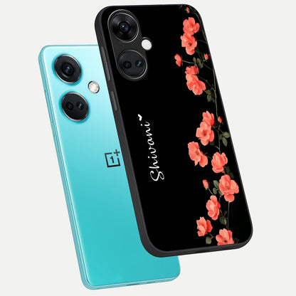  Crimson Bloom Grace Custom Name phone case For Oneplus Nord CE3 showing premium glass back cover with detailed artwork
