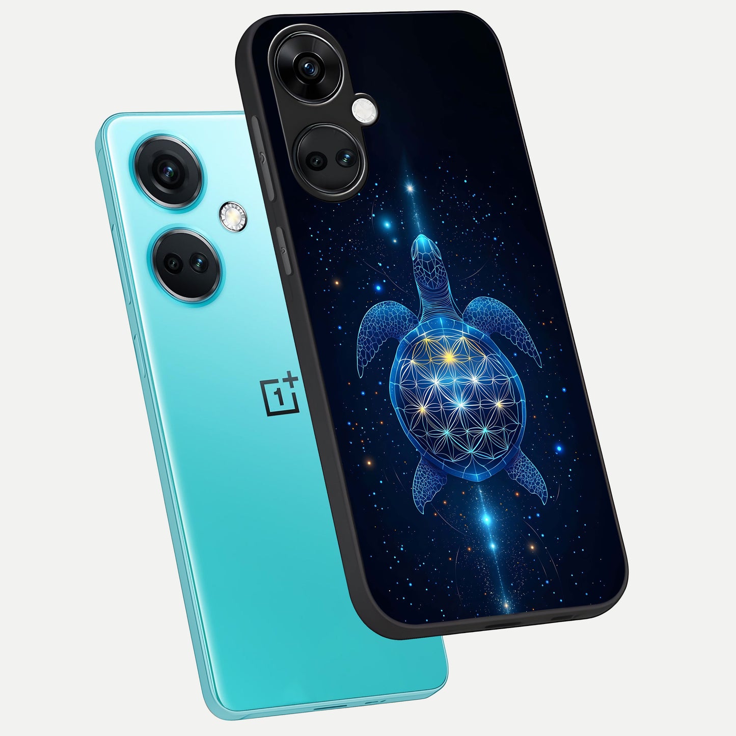  Crimson Blue Turtle phone case For Oneplus Nord CE3 showing premium glass back cover with detailed artwork