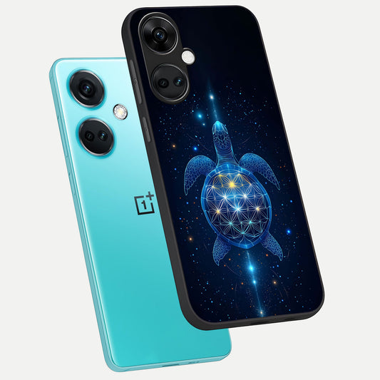  Crimson Blue Turtle phone case For Oneplus Nord CE3 showing premium glass back cover with detailed artwork
