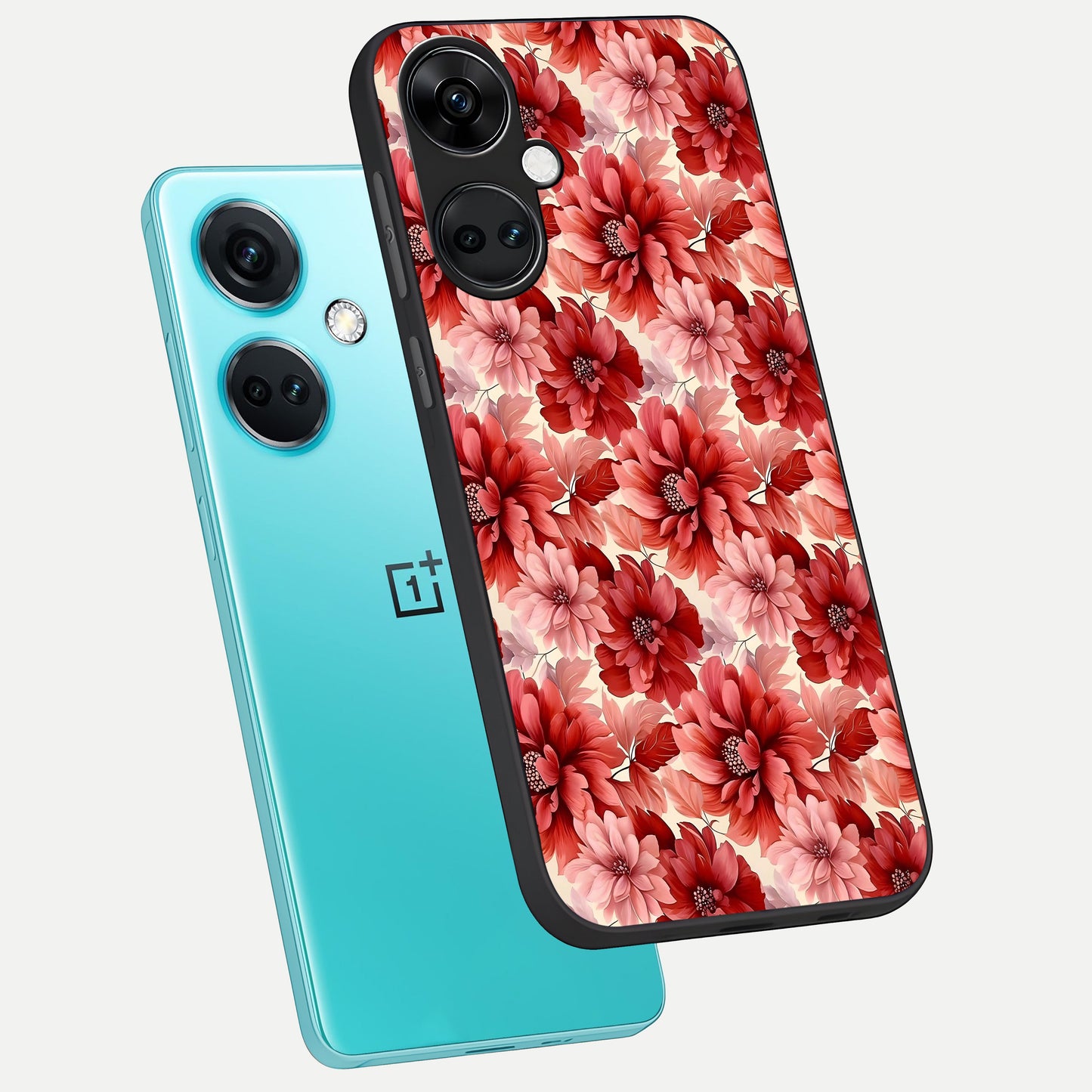  Crimson Love Petals phone case For Oneplus Nord CE3 showing premium glass back cover with detailed artwork