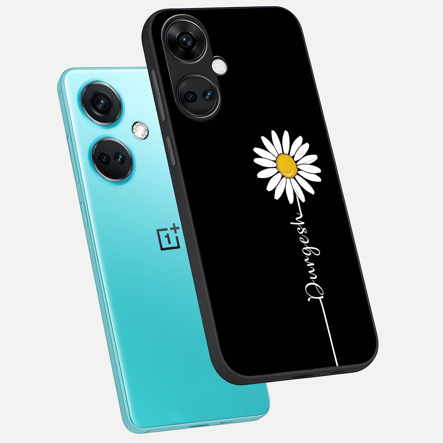 Custom Name White Flower phone case For Oneplus Nord CE3 showing premium glass back cover with detailed artwork
