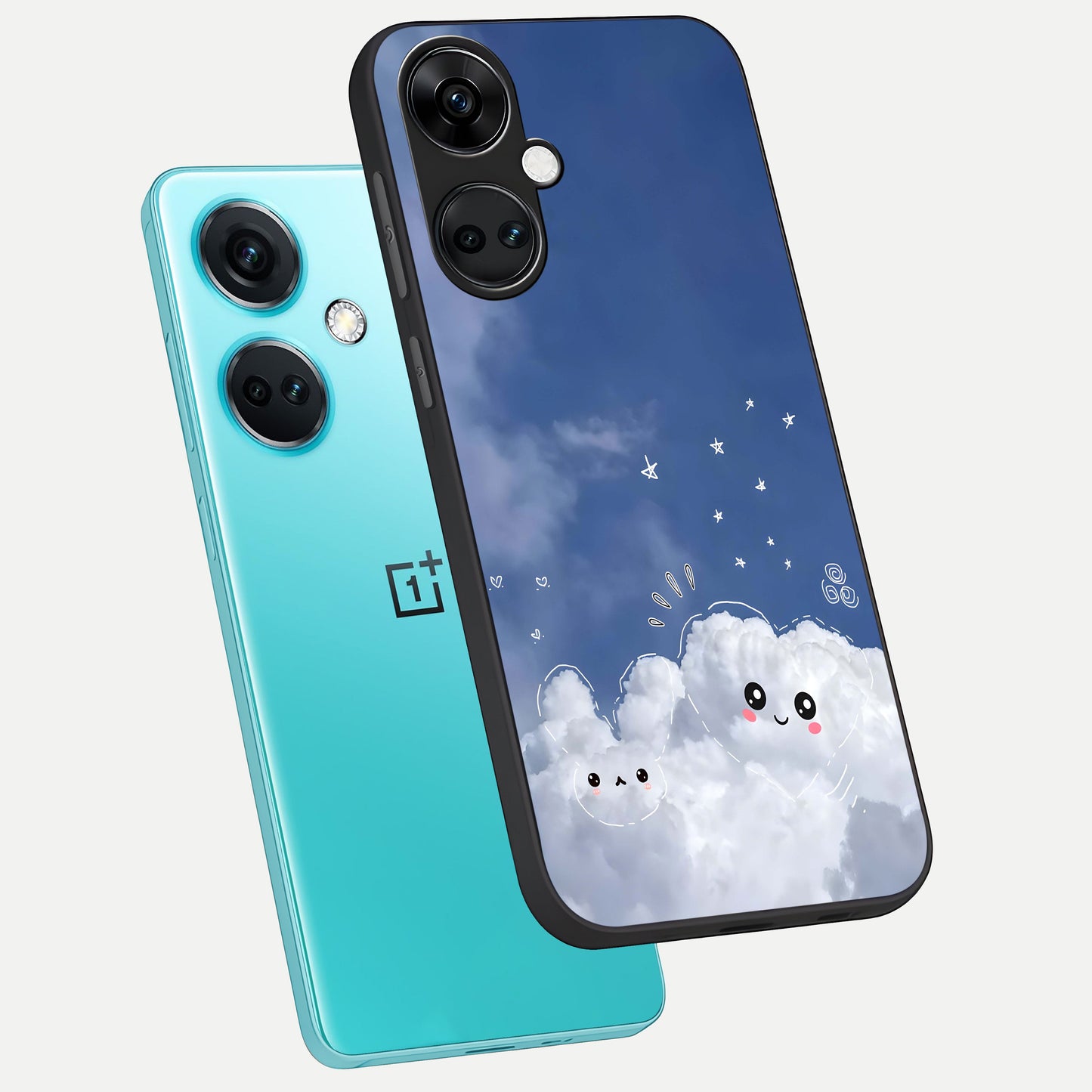  Cute Blossom Cloud phone case For Oneplus Nord CE3 showing premium glass back cover with detailed artwork