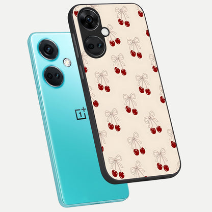  Cute Cherry Pattern phone case For Oneplus Nord CE3 showing premium glass back cover with detailed artwork