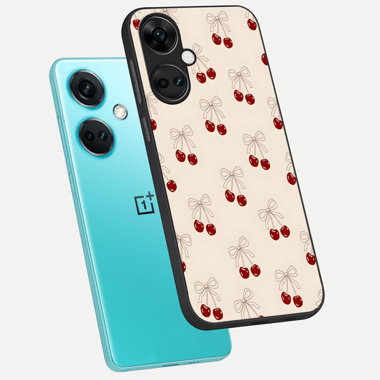  Cute Cherry Pattern phone case For Oneplus Nord CE3 showing premium glass back cover with detailed artwork