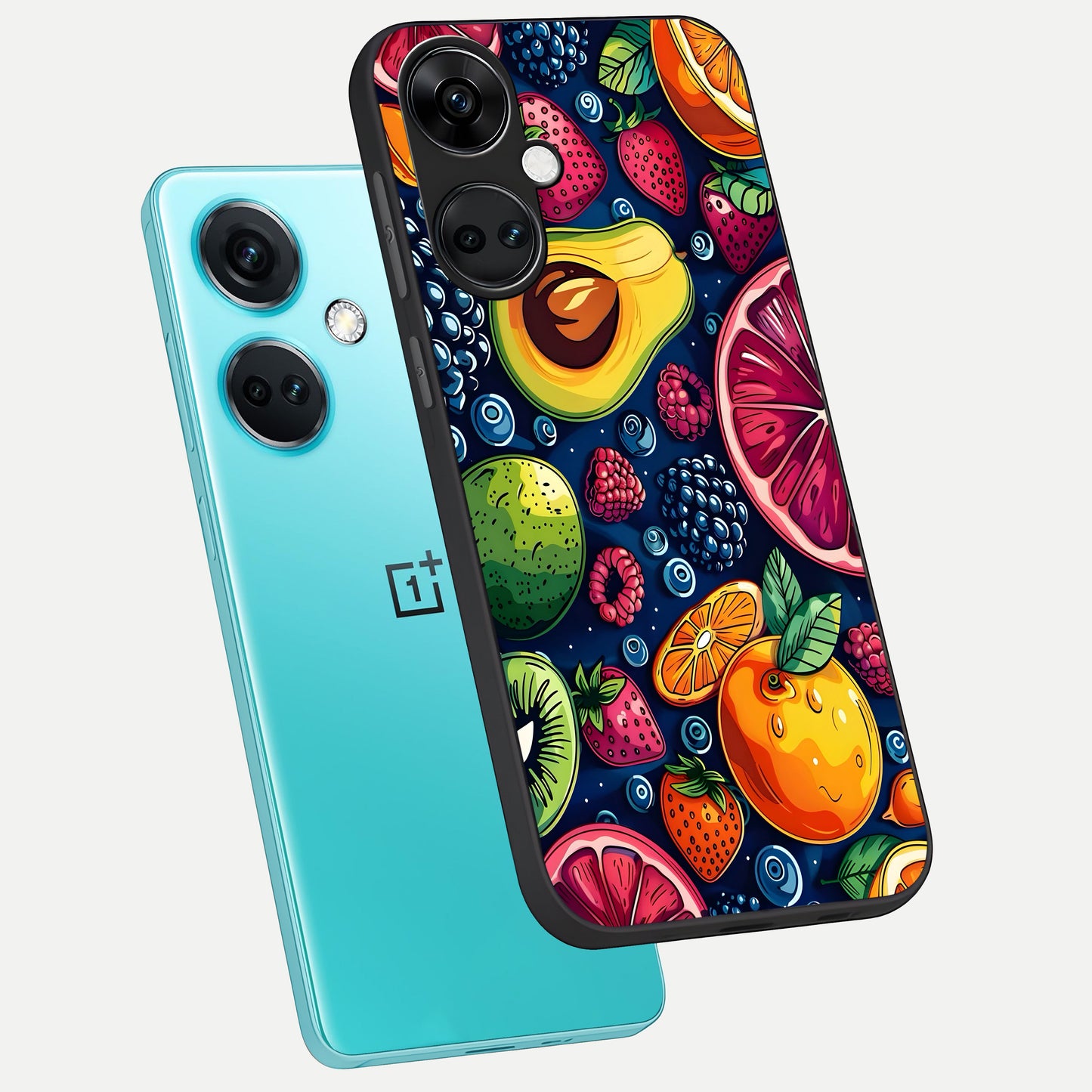  Cute Fruits Art phone case For Oneplus Nord CE3 showing premium glass back cover with detailed artwork