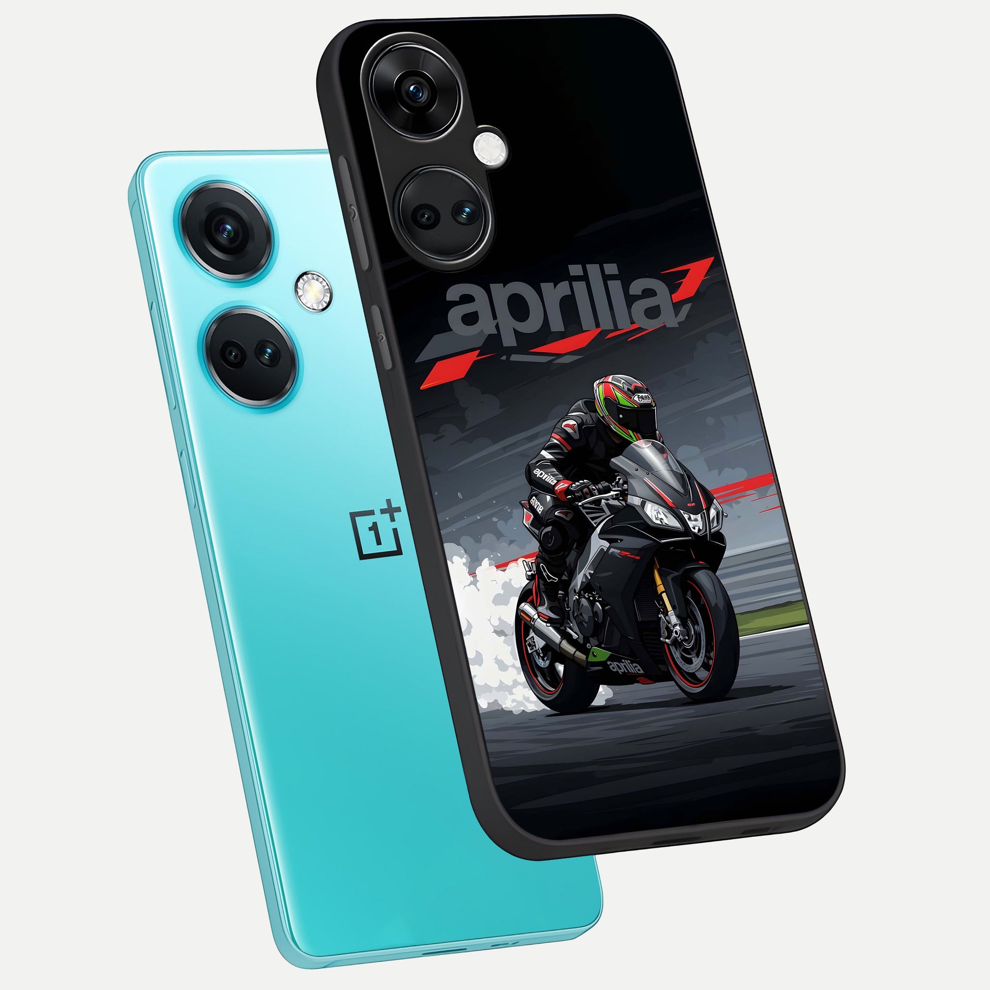  Dark Aprilla phone case For Oneplus Nord CE3 showing premium glass back cover with detailed artwork