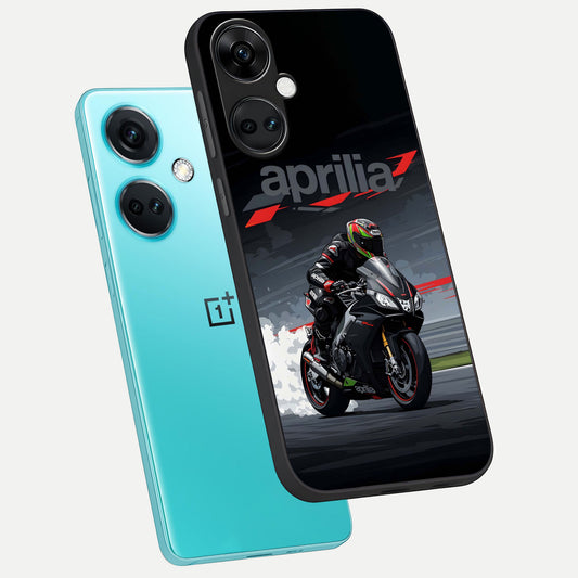  Dark Aprilla phone case For Oneplus Nord CE3 showing premium glass back cover with detailed artwork