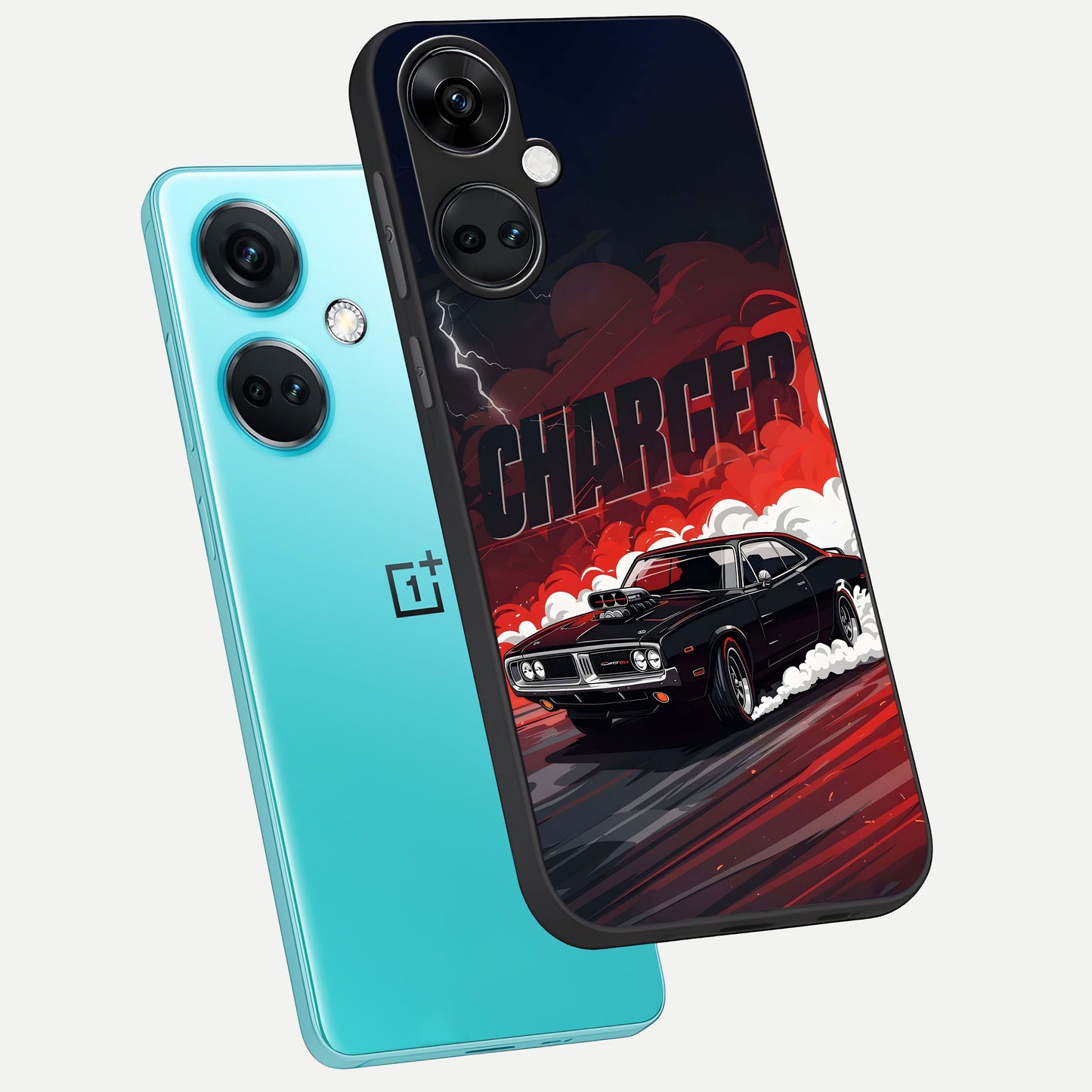  Dark Charger Fury phone case For Oneplus Nord CE3 showing premium glass back cover with detailed artwork