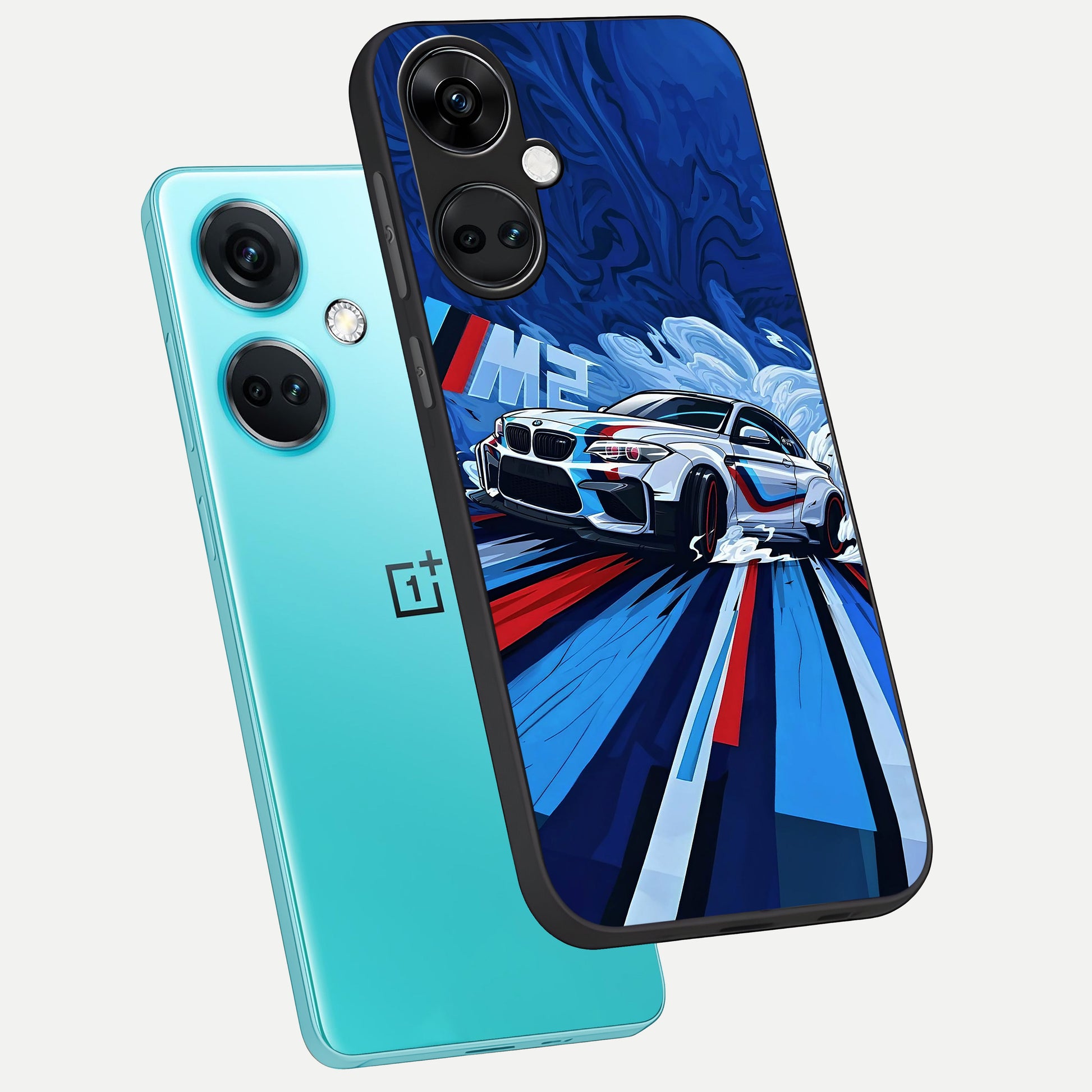  Drift Power Rush phone case For Oneplus Nord CE3 showing premium glass back cover with detailed artwork