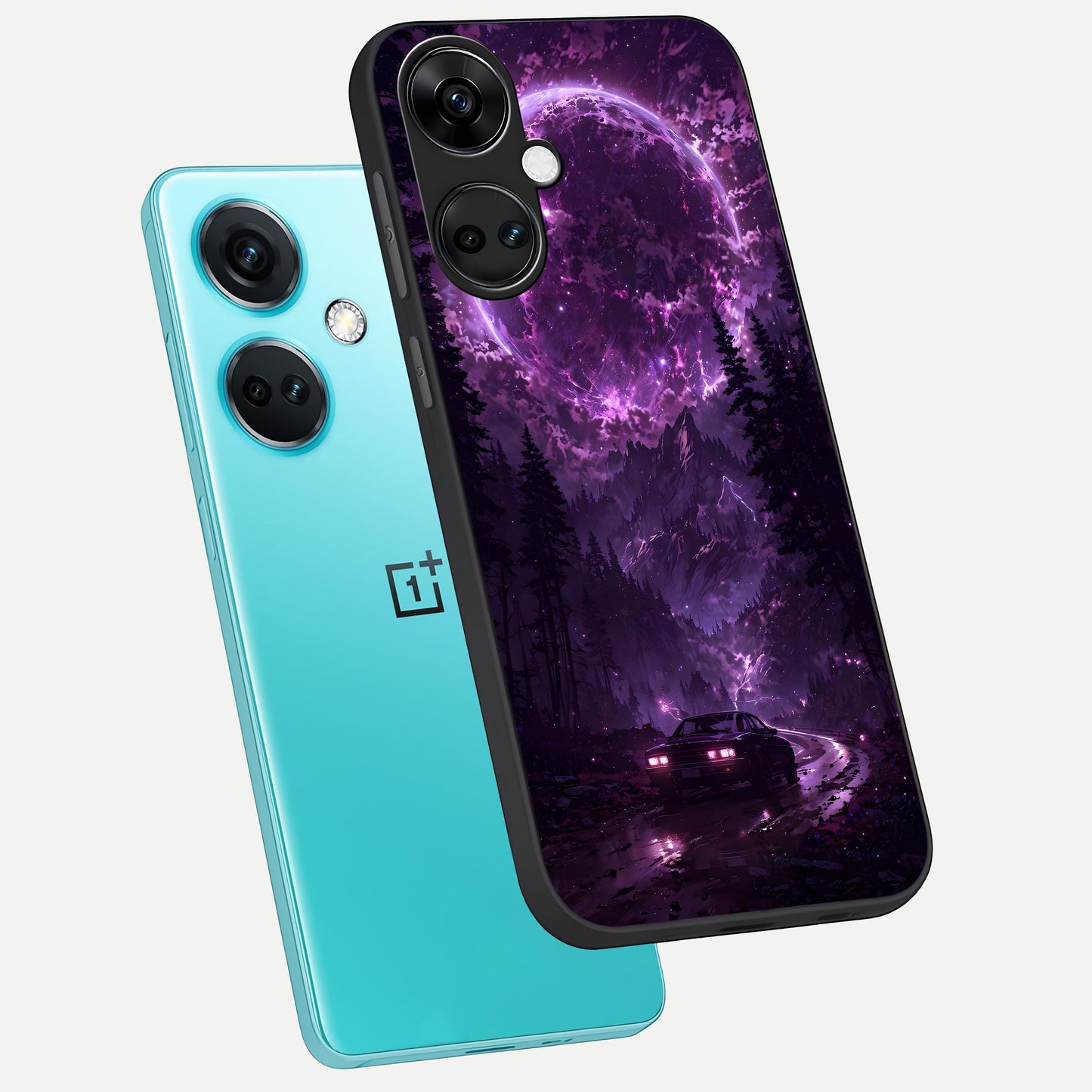  Eternal Cosmic Drive phone case For Oneplus Nord CE3 showing premium glass back cover with detailed artwork