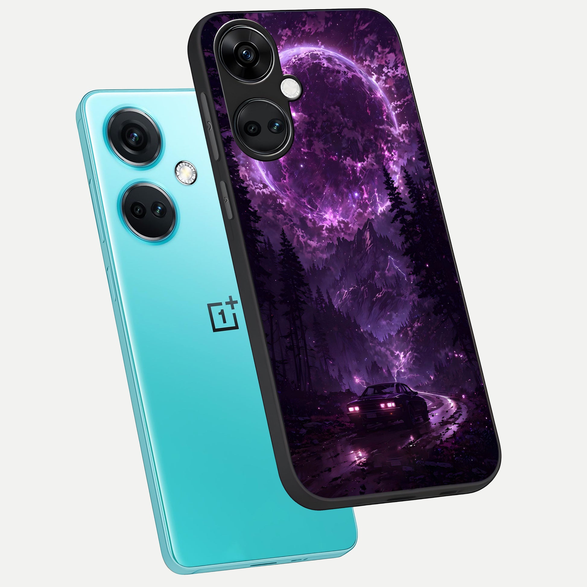  Eternal Cosmic Drive phone case For Oneplus Nord CE3 showing premium glass back cover with detailed artwork