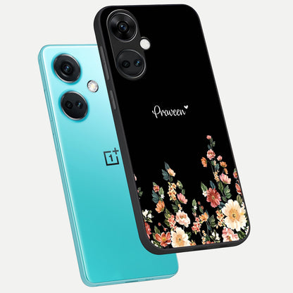  Floral Design Personalized Custom Name phone case For Oneplus Nord CE3 showing premium glass back cover with detailed artwork