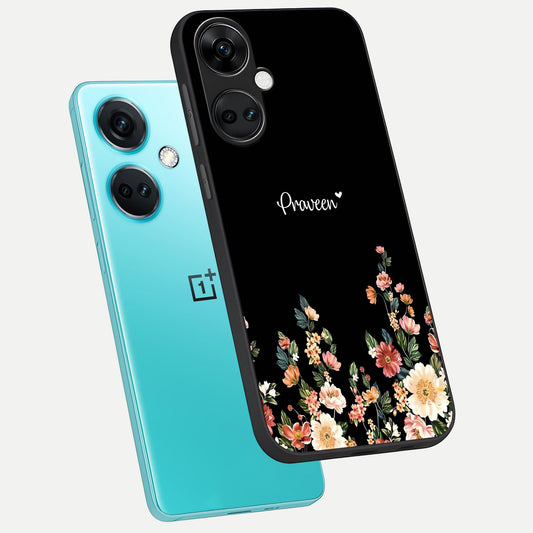  Floral Design Personalized Custom Name phone case For Oneplus Nord CE3 showing premium glass back cover with detailed artwork