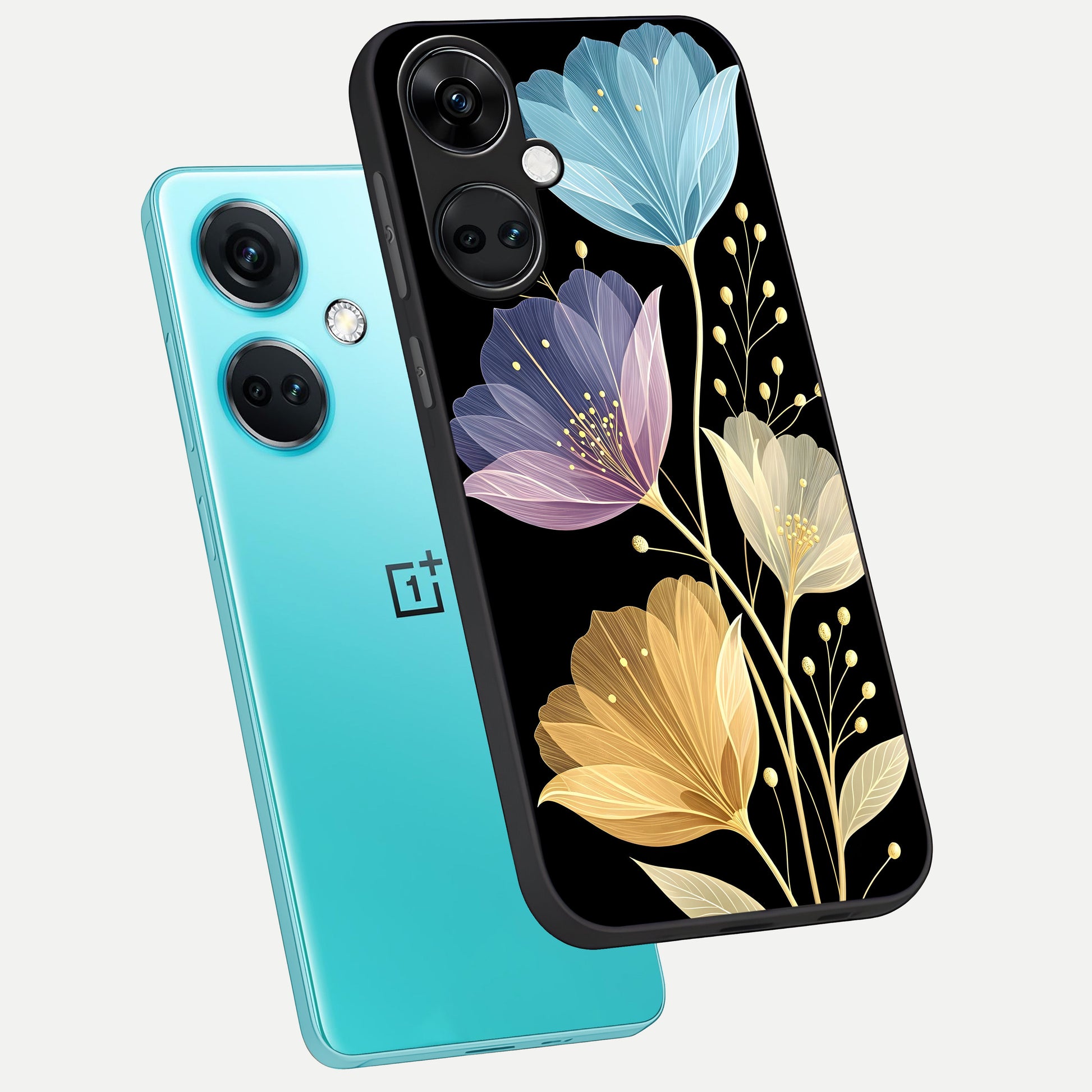  Flower Bloom Glow phone case For Oneplus Nord CE3 showing premium glass back cover with detailed artwork