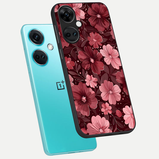  Flower Blush Bloom phone case For Oneplus Nord CE3 showing premium glass back cover with detailed artwork