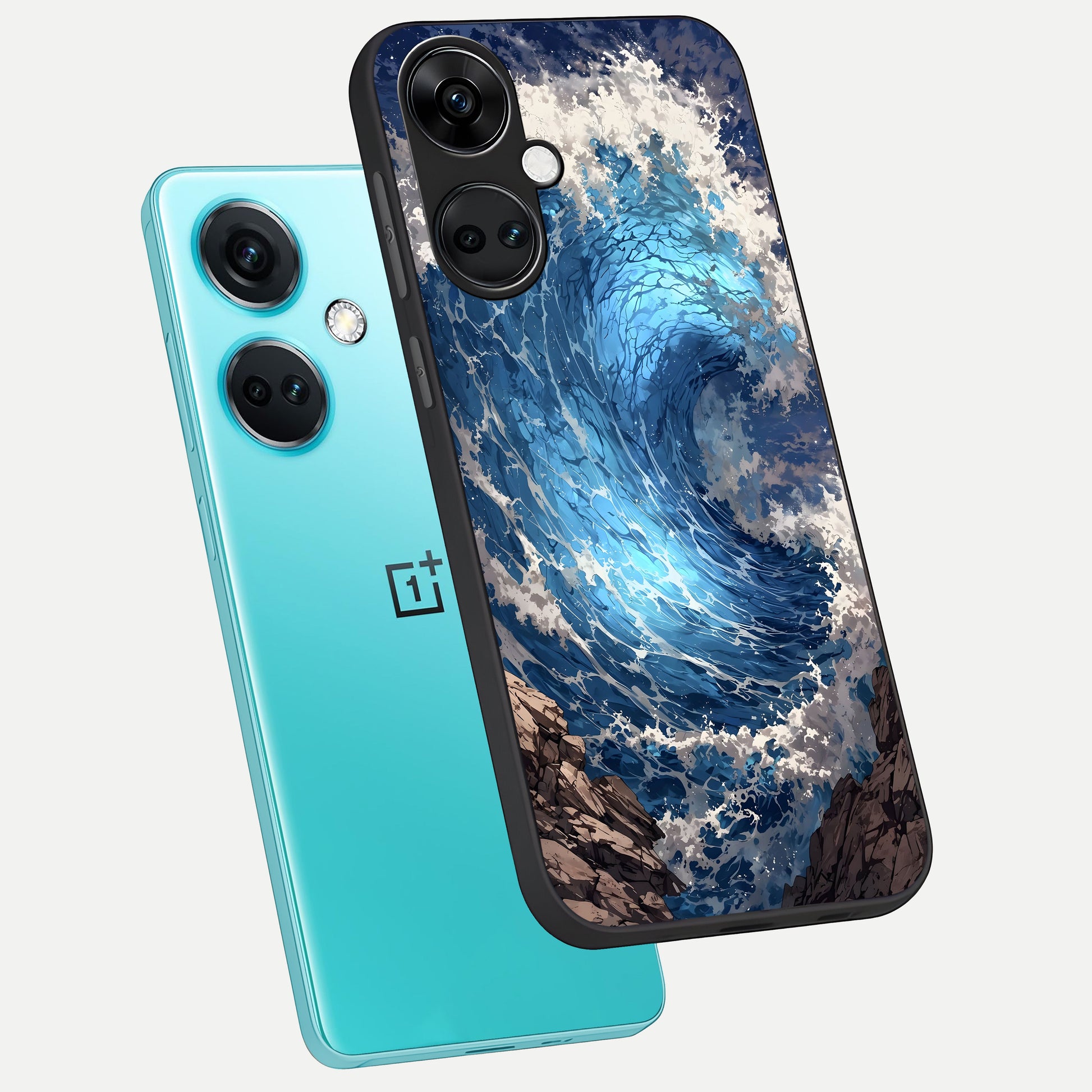  Giant Ocean Wave phone case For Oneplus Nord CE3 showing premium glass back cover with detailed artwork