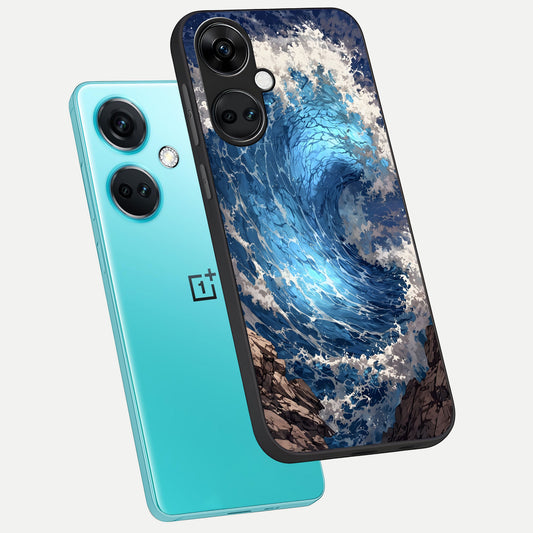  Giant Ocean Wave phone case For Oneplus Nord CE3 showing premium glass back cover with detailed artwork
