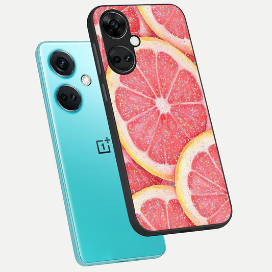  Glitter Grapefruit phone case For Oneplus Nord CE3 showing premium glass back cover with detailed artwork