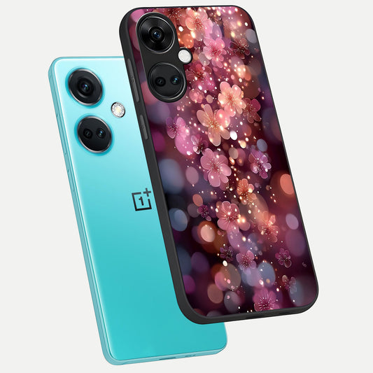  Glowing Petal Bliss phone case For Oneplus Nord CE3 showing premium glass back cover with detailed artwork