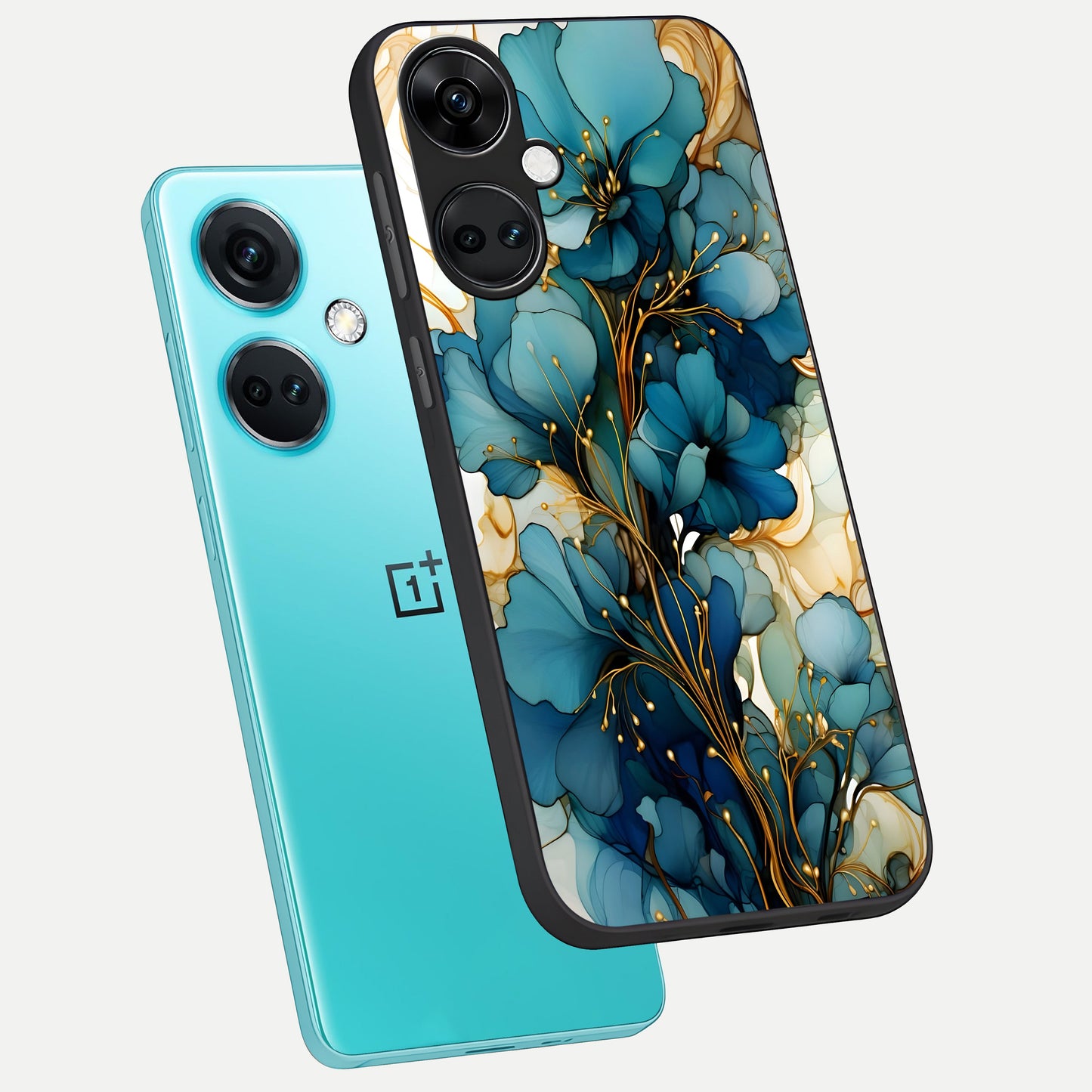  Golden Bloom Symphony phone case For Oneplus Nord CE3 showing premium glass back cover with detailed artwork