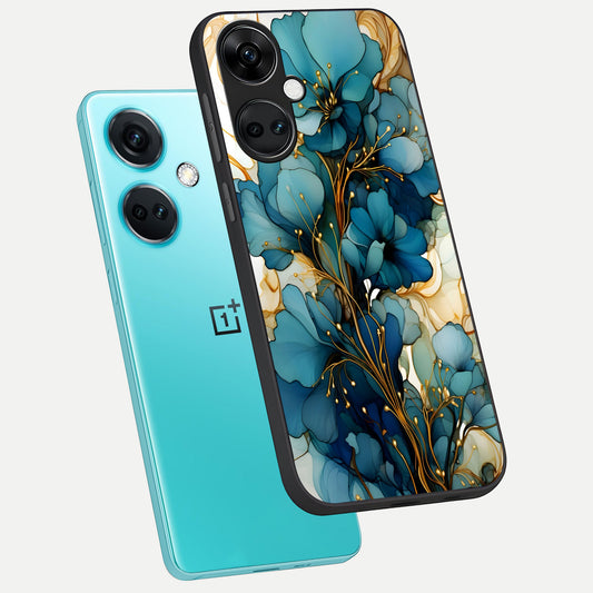  Golden Bloom Symphony phone case For Oneplus Nord CE3 showing premium glass back cover with detailed artwork