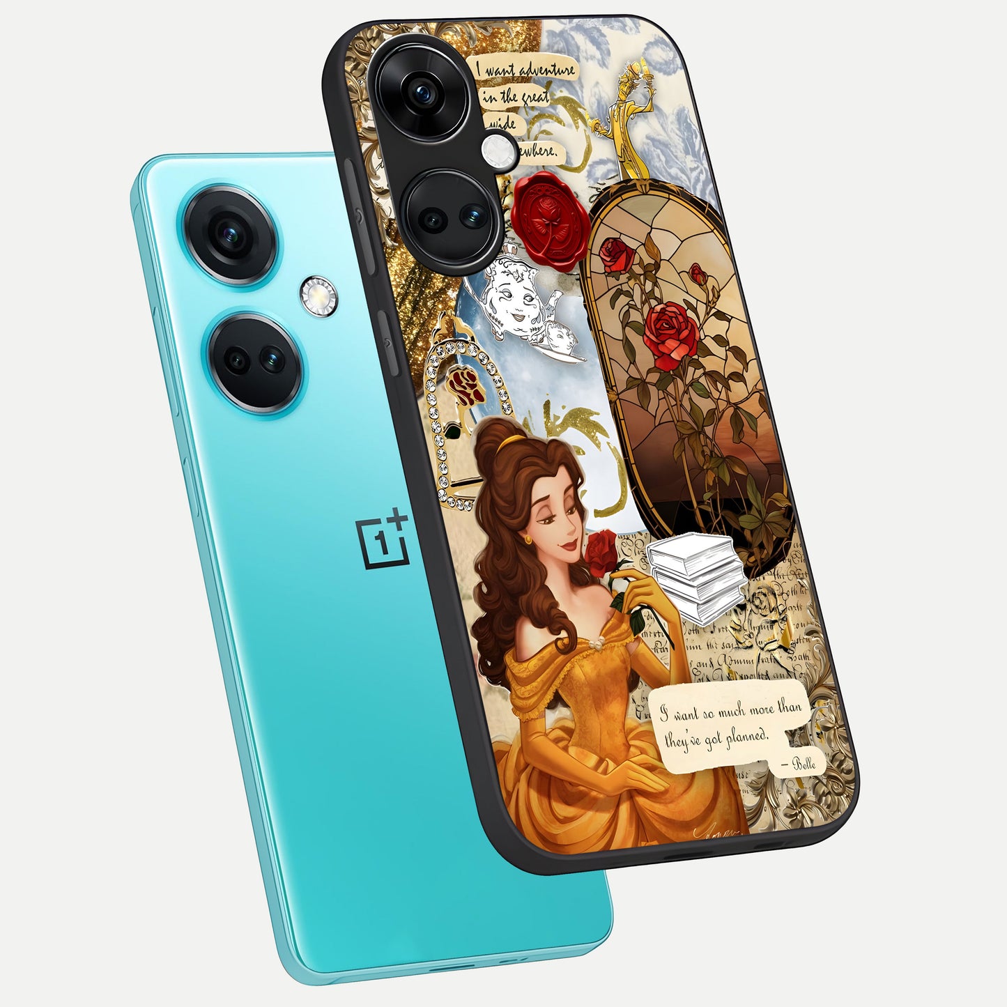  Golden Dream Belle phone case For Oneplus Nord CE3 showing premium glass back cover with detailed artwork