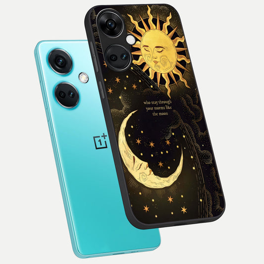  Golden Lunar Love phone case For Oneplus Nord CE3 showing premium glass back cover with detailed artwork
