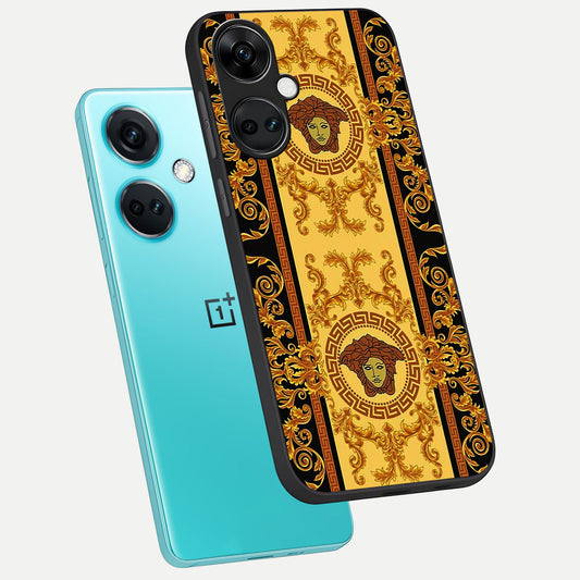  Golden Royal Heritage phone case For Oneplus Nord CE3 showing premium glass back cover with detailed artwork