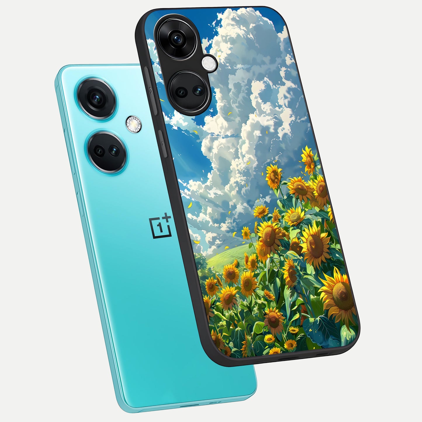  Golden Sun Glory phone case For Oneplus Nord CE3 showing premium glass back cover with detailed artwork