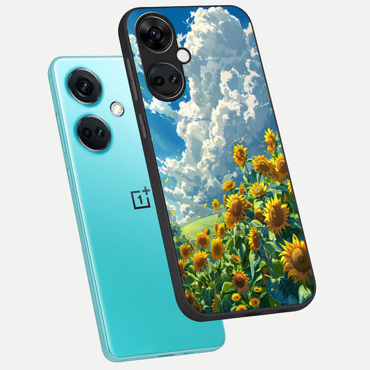  Golden Sun Glory phone case For Oneplus Nord CE3 showing premium glass back cover with detailed artwork