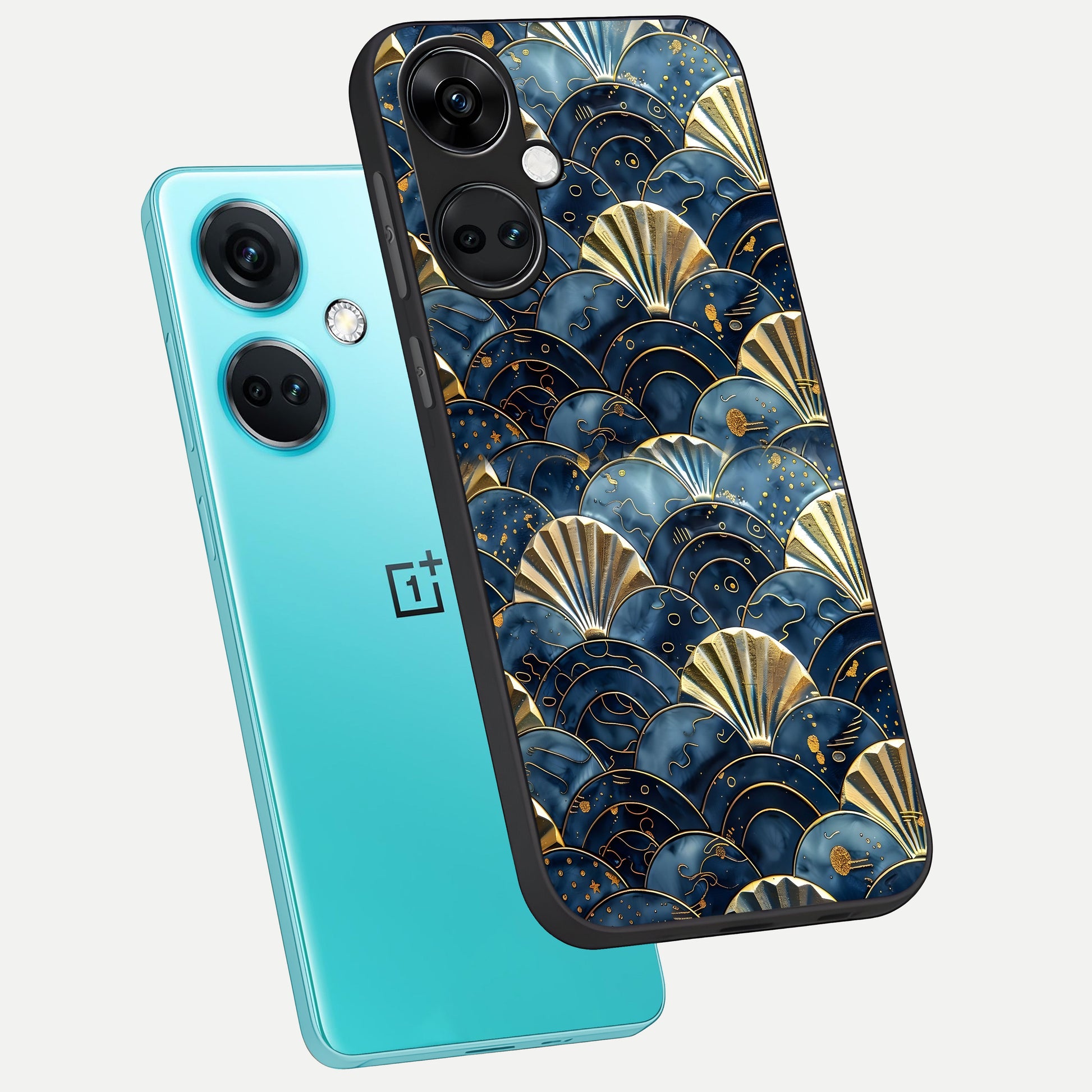 Golden Wave Luxe phone case For Oneplus Nord CE3 showing premium glass back cover with detailed artwork