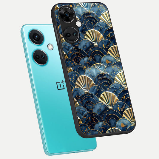  Golden Wave Luxe phone case For Oneplus Nord CE3 showing premium glass back cover with detailed artwork