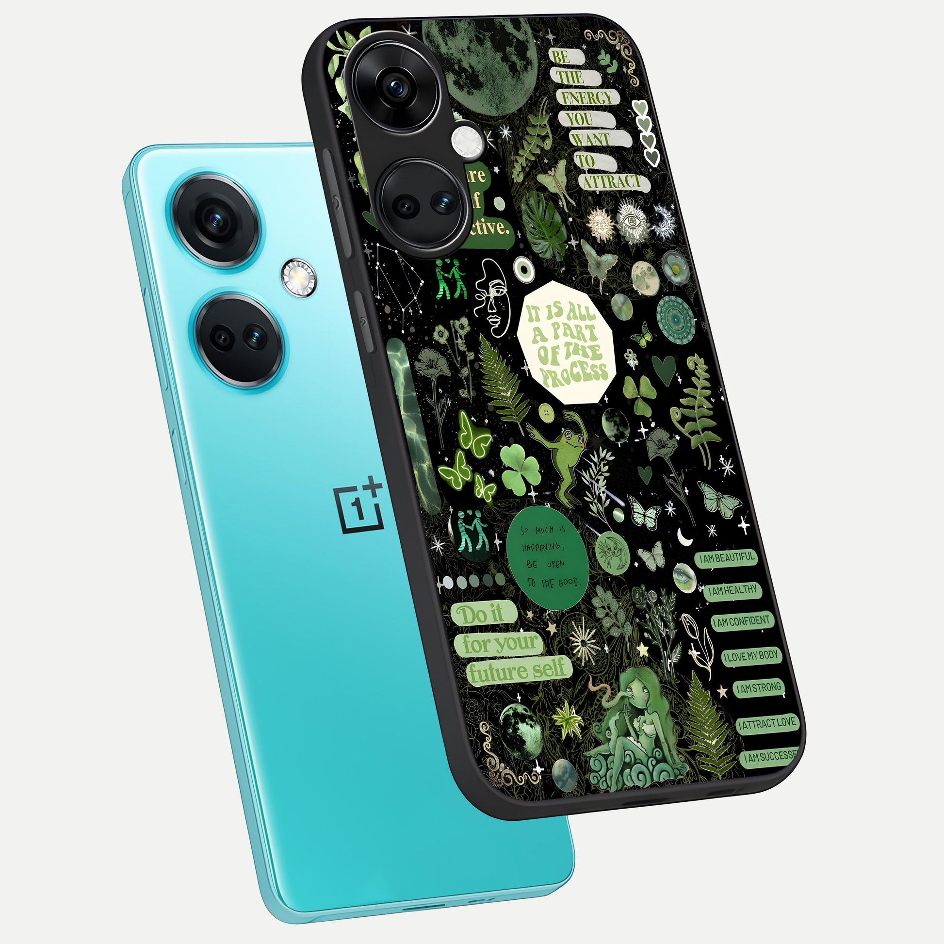  Green Mandala Pattern phone case For Oneplus Nord CE3 showing premium glass back cover with detailed artwork