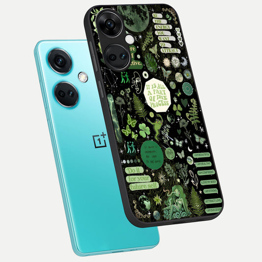  Green Mandala Pattern phone case For Oneplus Nord CE3 showing premium glass back cover with detailed artwork