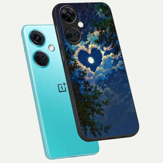  Heart With Moon Sky phone case For Oneplus Nord CE3 showing premium glass back cover with detailed artwork