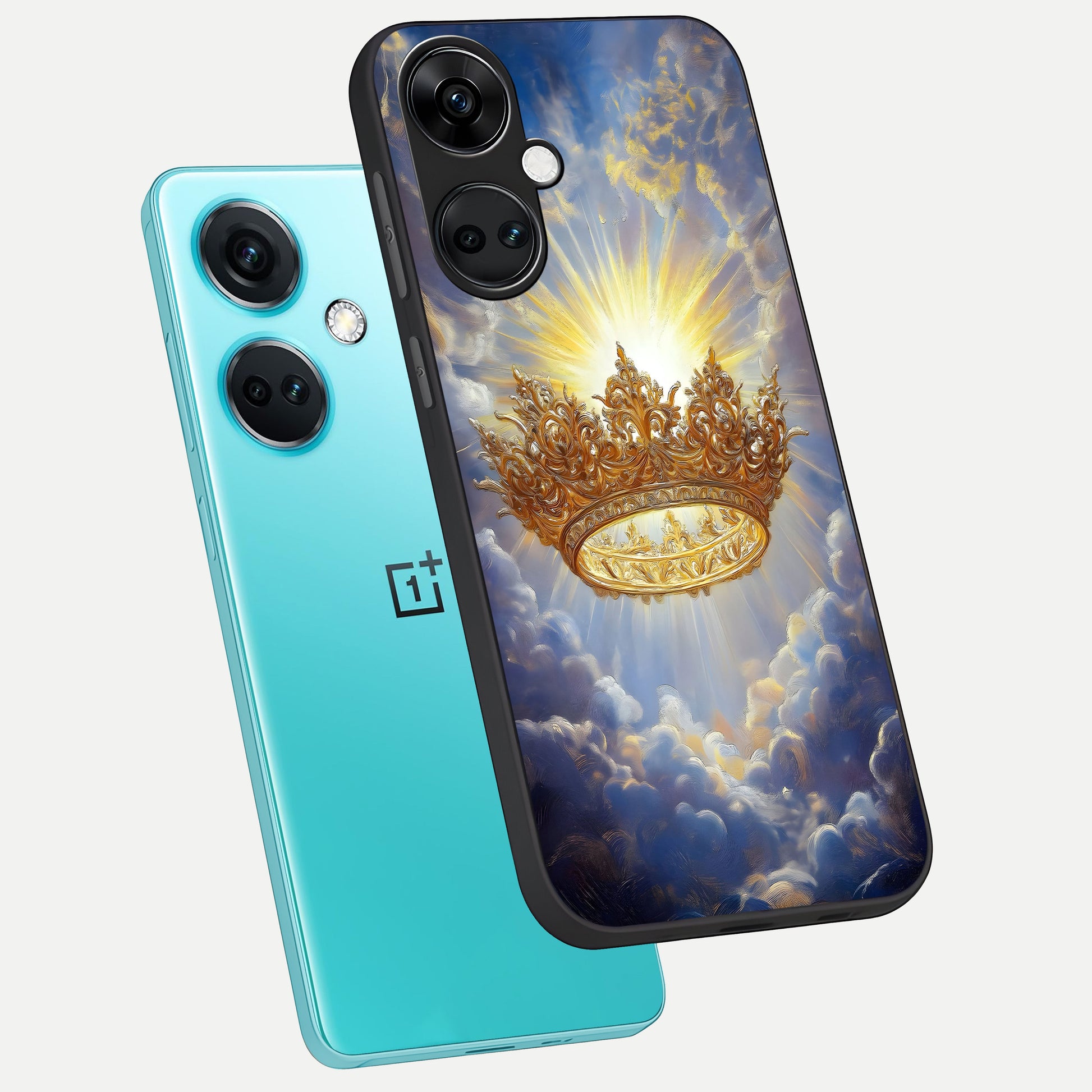  Heavenly Crown Light phone case For Oneplus Nord CE3 showing premium glass back cover with detailed artwork