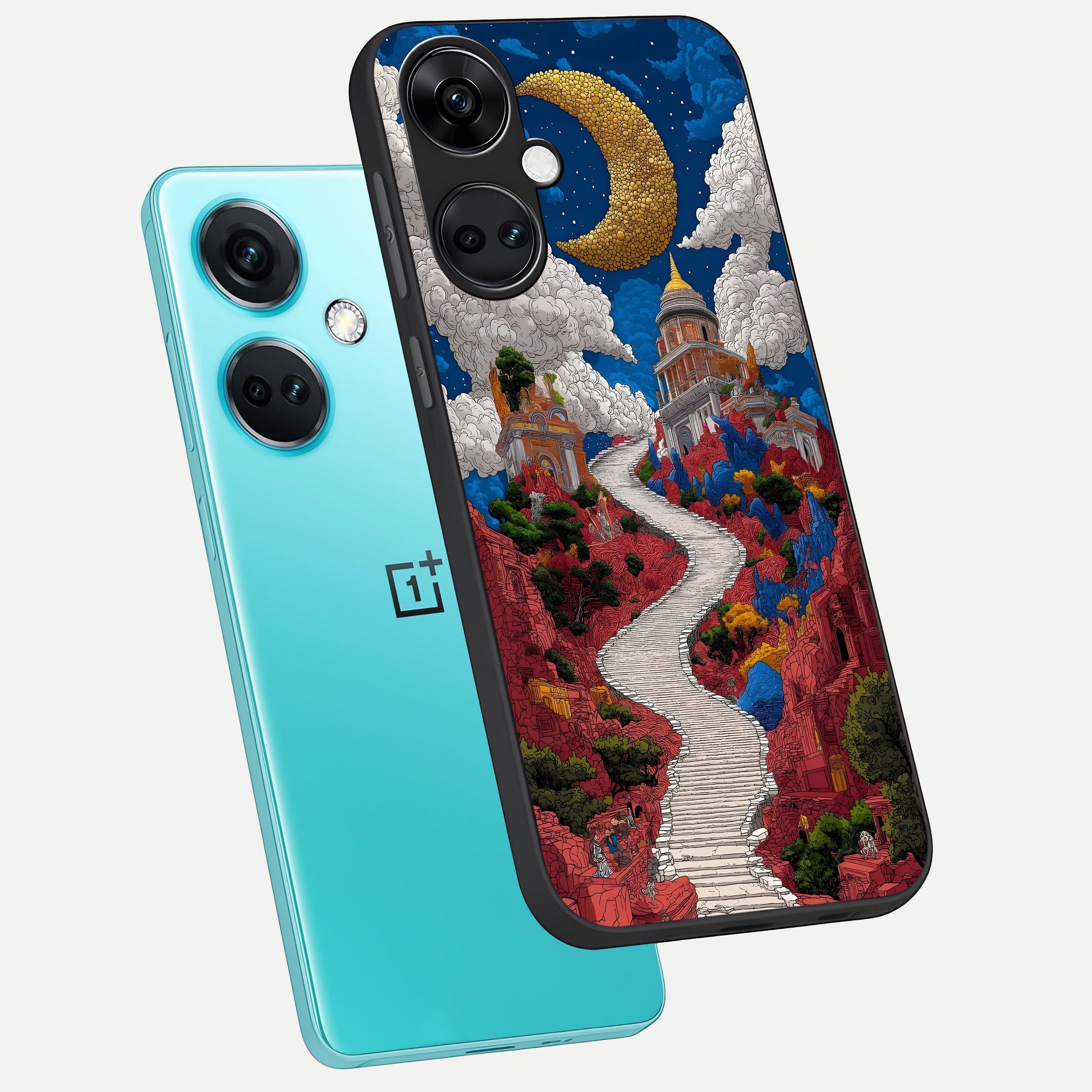  Heavenly Moon Path phone case For Oneplus Nord CE3 showing premium glass back cover with detailed artwork