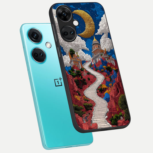  Heavenly Moon Path phone case For Oneplus Nord CE3 showing premium glass back cover with detailed artwork