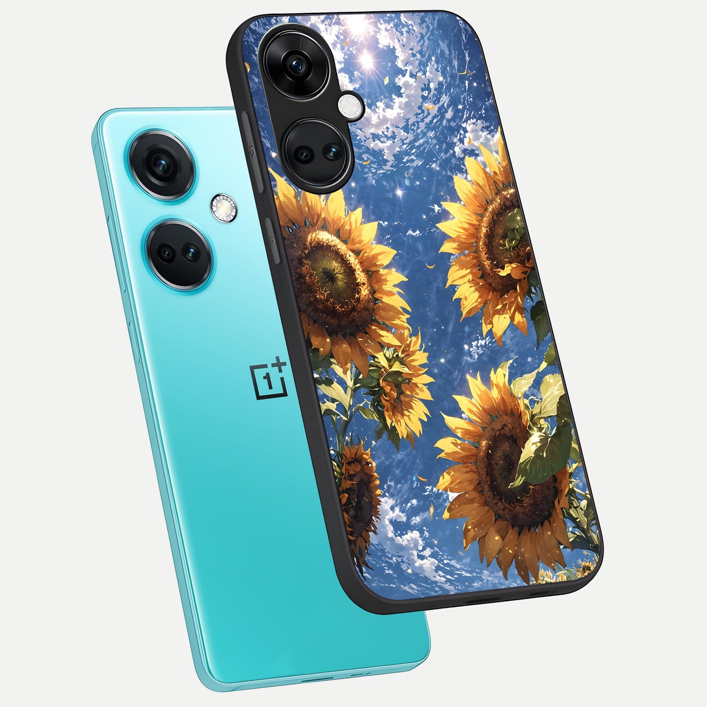  Heavenly Sunflower Rise phone case For Oneplus Nord CE3 showing premium glass back cover with detailed artwork