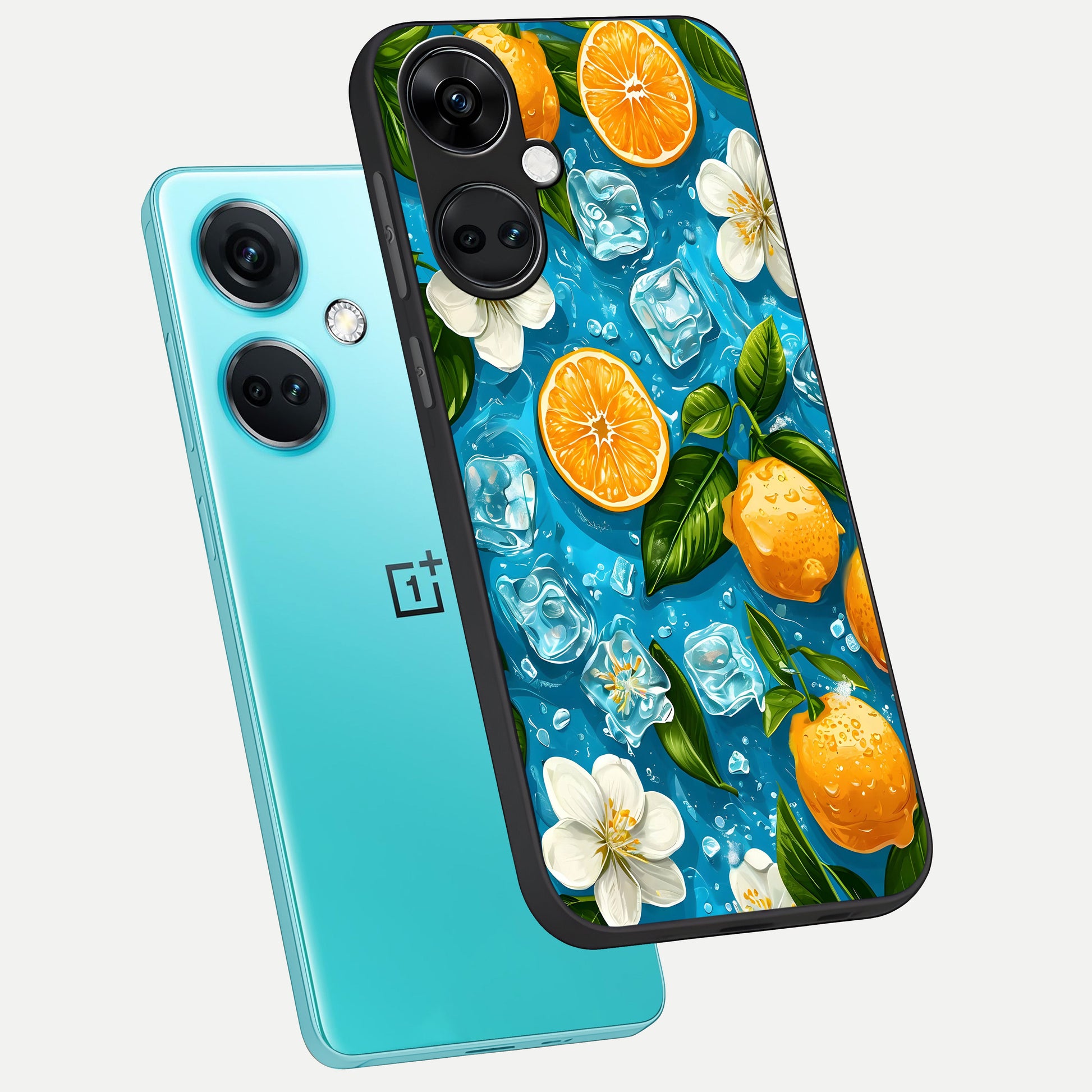  Ice Cube With Orange phone case For Oneplus Nord CE3 showing premium glass back cover with detailed artwork