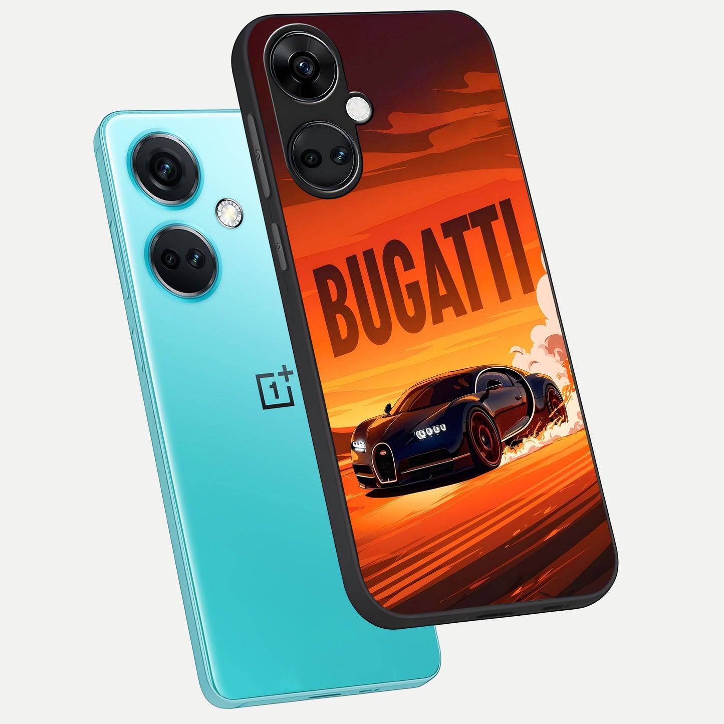  Inferno Bugatti Storm phone case For Oneplus Nord CE3 showing premium glass back cover with detailed artwork