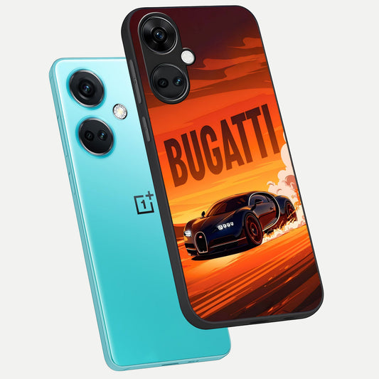 Inferno Bugatti Storm phone case For Oneplus Nord CE3 showing premium glass back cover with detailed artwork