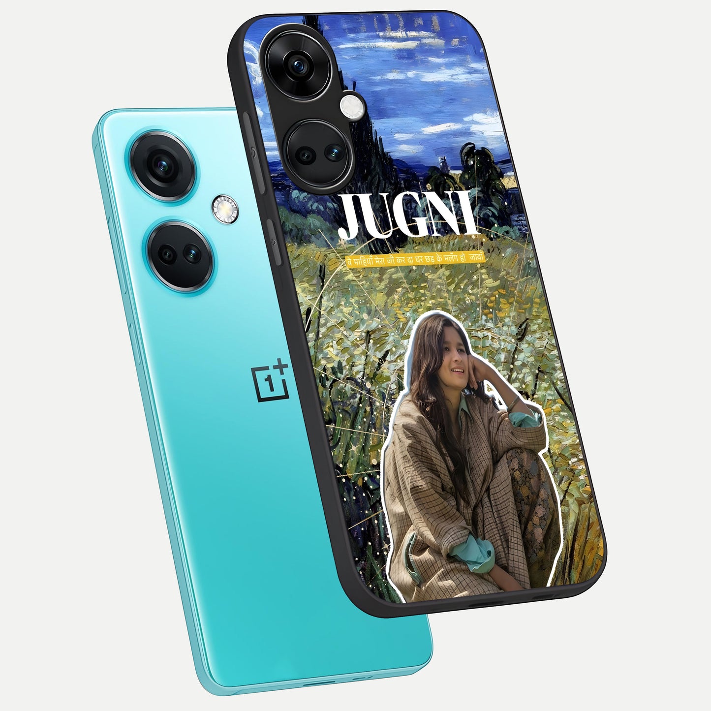  Jugni Soul Vibes phone case For Oneplus Nord CE3 showing premium glass back cover with detailed artwork