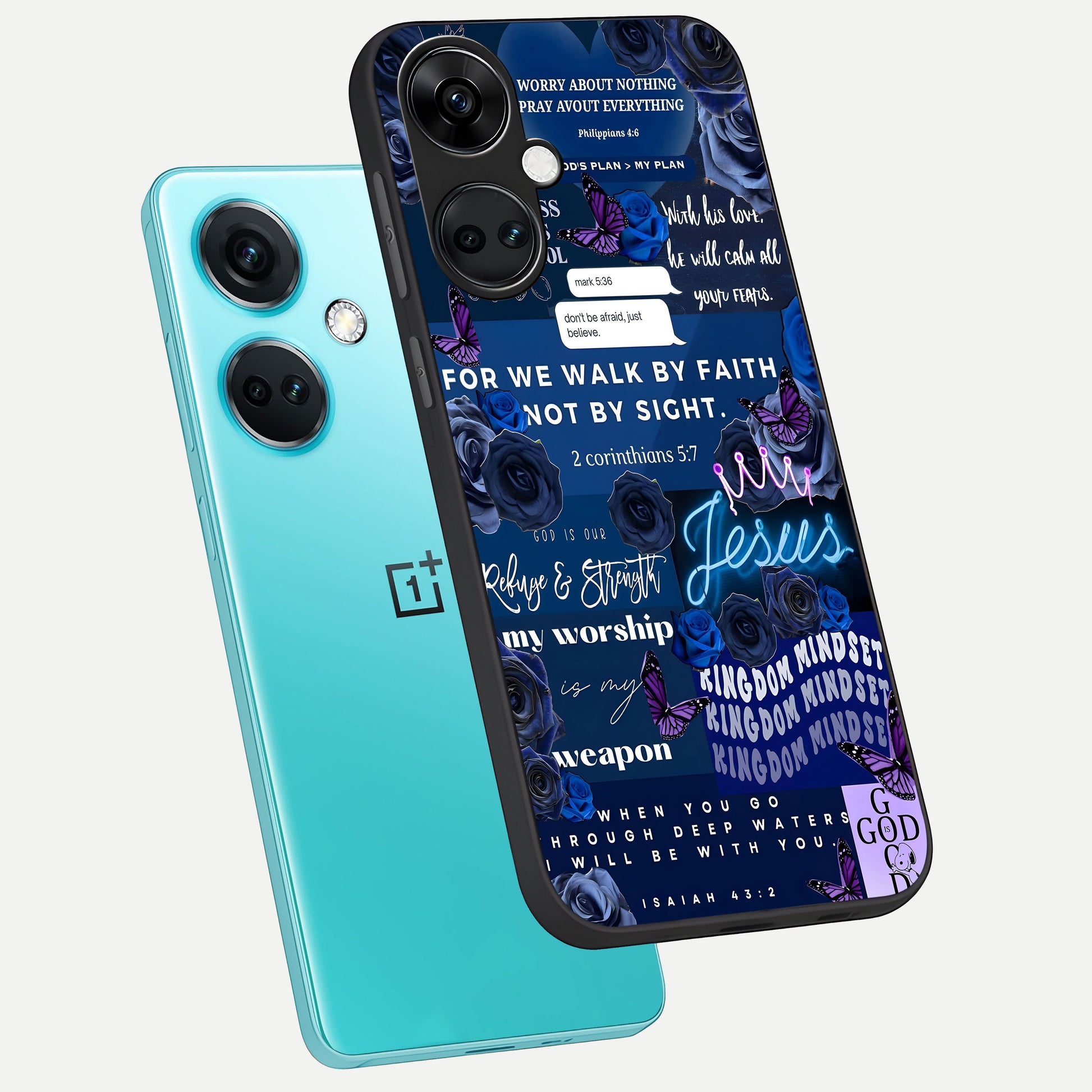  Kingdom Faith Glow phone case For Oneplus Nord CE3 showing premium glass back cover with detailed artwork