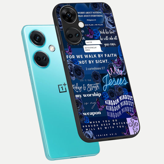  Kingdom Faith Glow phone case For Oneplus Nord CE3 showing premium glass back cover with detailed artwork
