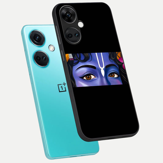  Krishna Eye phone case For Oneplus Nord CE3 showing premium glass back cover with detailed artwork