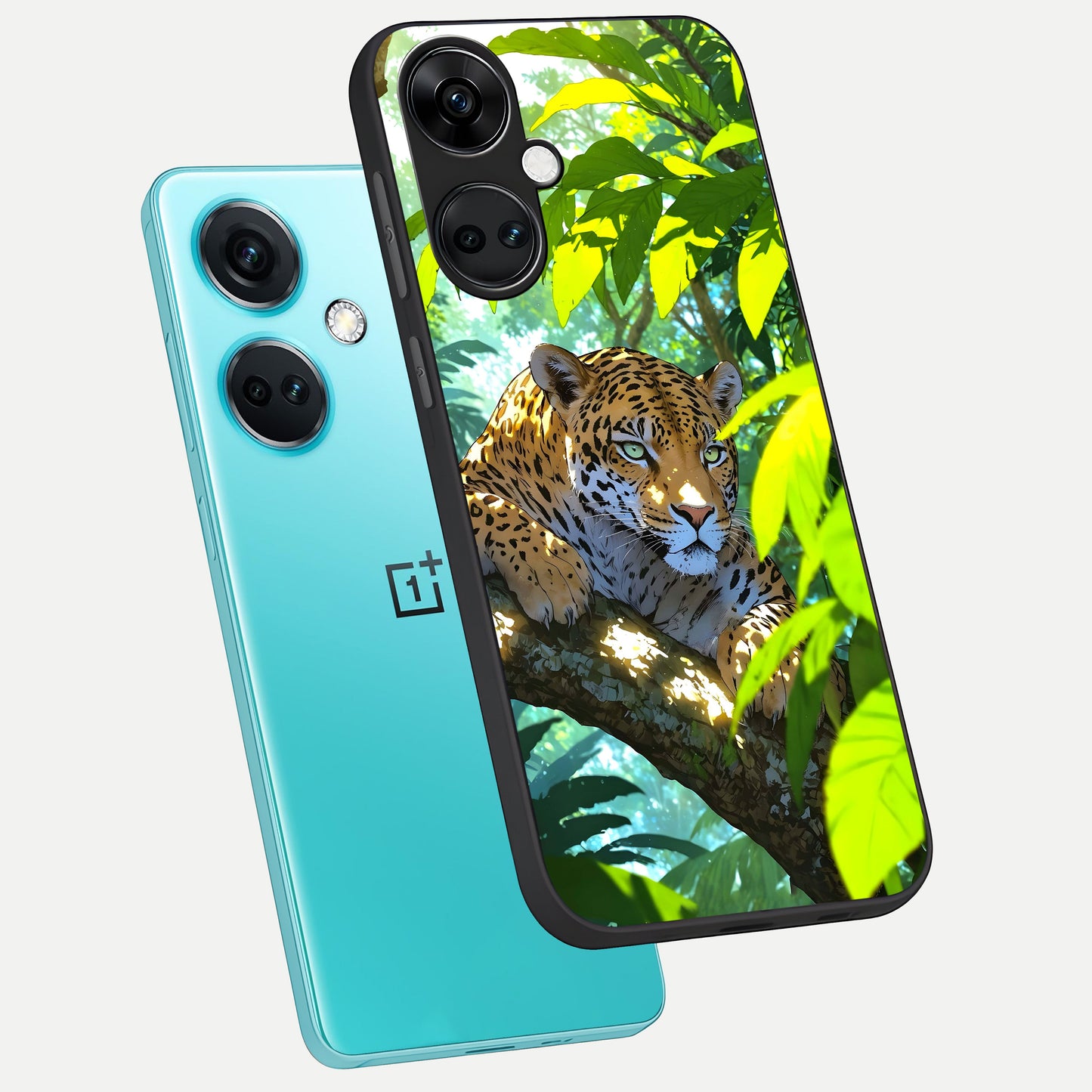  Leopard in Jungle phone case For Oneplus Nord CE3 showing premium glass back cover with detailed artwork