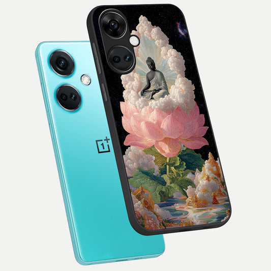  Lotus Divine Peace phone case For Oneplus Nord CE3 showing premium glass back cover with detailed artwork