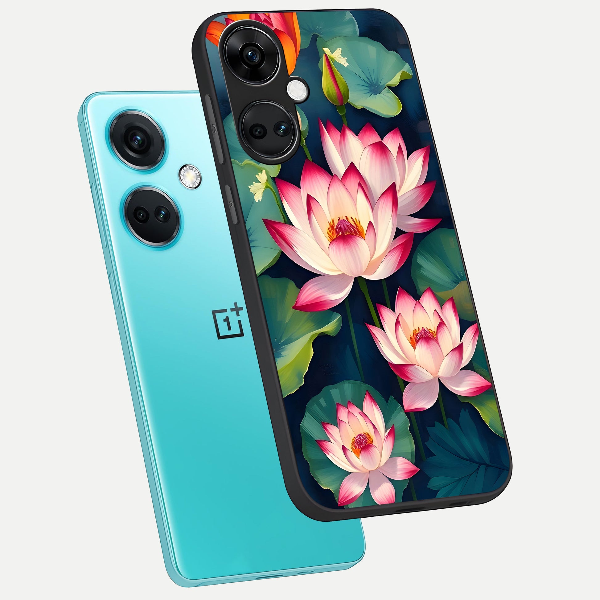  Lotus Dream Serenity phone case For Oneplus Nord CE3 showing premium glass back cover with detailed artwork