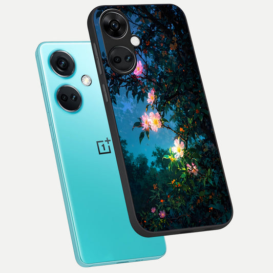  Midnight Bloom Glow phone case For Oneplus Nord CE3 showing premium glass back cover with detailed artwork